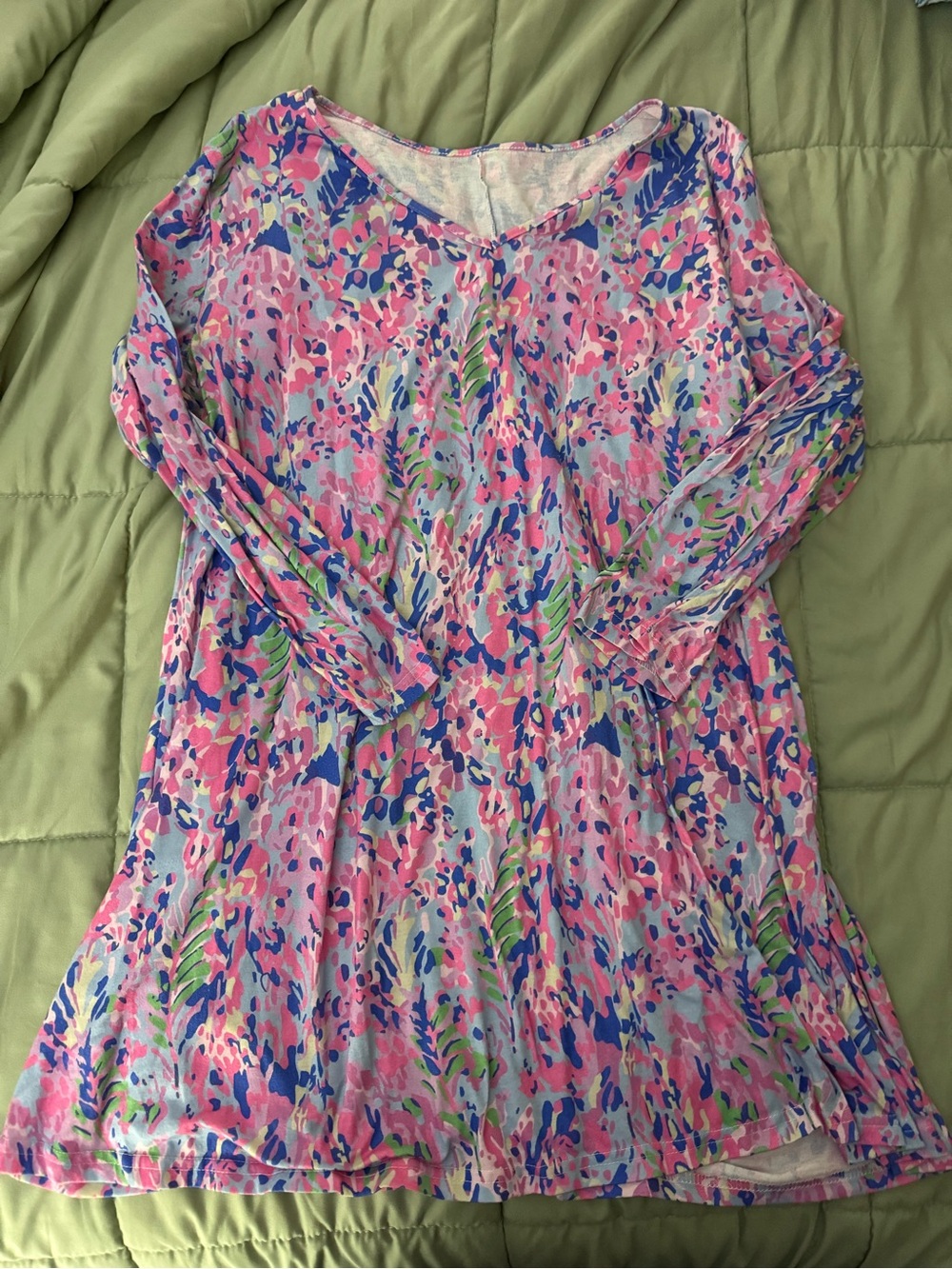 Source Unknown Pink Blue Floral Long Sleeve Dress
